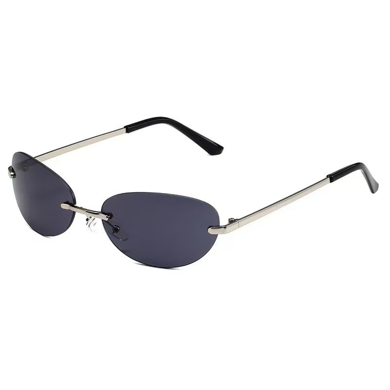 Rimless Oval Sunglasses Women  - Metal Photo Panel 리뷰 및 가격