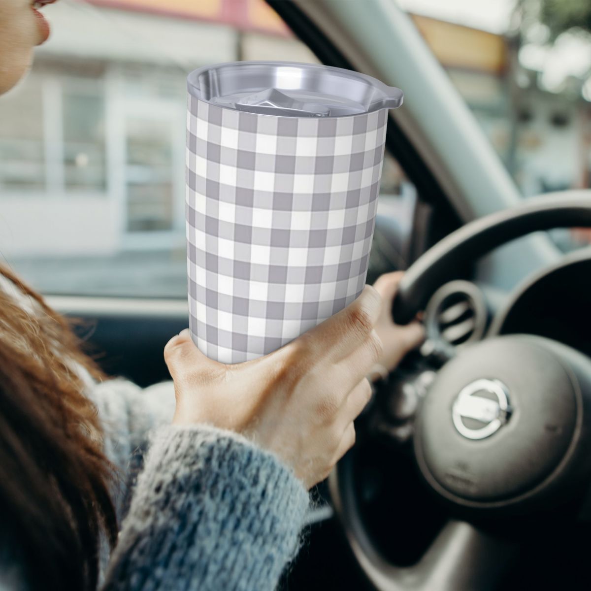 Gray And White Gingham Stainle - Tumbler 20Oz White 리뷰 및 가격